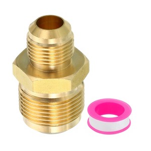 Unique Bargains Air Gas Line Refrigeration HVAC Brass SAE 45 Degree Hose Pipe Flare Connectors Gold - 1 of 4