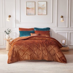 4 Pcs Luxury Style Velvet Duvet Set, Diamond Quilting Ultra Soft Bedding Set for Cold Season, Easy Care Bed Set with Matching Shams & Pillow - 1 of 4