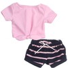 Sophia’s 2 Piece Summer Outfit with Tie Front Tee and Striped Shorts for 18" Dolls, Pink/Navy - 2 of 4