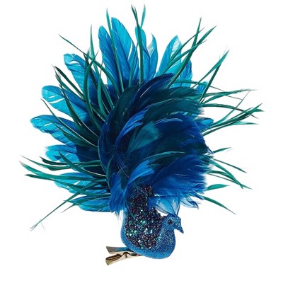 Kurt Adler Clip-On Ornament for Christmas Tree, Blue Glittered Peacock