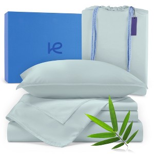 Kickoff Home Viscose from Bamboo Sheets Set 300 Thread Count 100% Organic Bamboo Viscose Cooling Bedding Sheets Hot Sleepers, Flat, Fitted, Pillowcase - 1 of 4