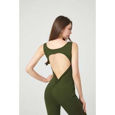 DOMETOUR Solid Color Fashion Short Sports Jumpsuit,High Elastic V Back Yoga Jumpsuit