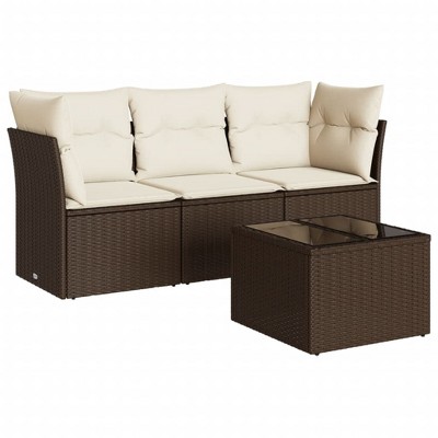 vidaXL Garden Sofa Set Brown PE Rattan Medium Adjustable Feet