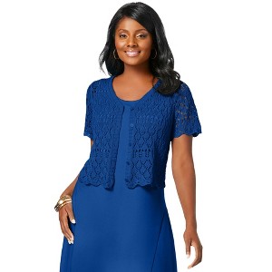 Jessica London Women's Plus Size Crochet Shrug - 1 of 4