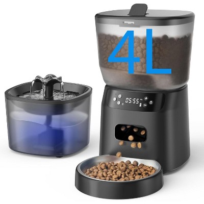 2-in-1 Automatic Pet Feeder and Water Fountain, Food & Water Dispenser with Timer and Filter