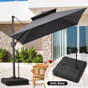 11FT Square Double Top Cantilever Umbrella Outdoor 360° Rotation 6 Heights Adjustable Offset Umbrella with Metal Pole Cantilever with Base - 1 of 4