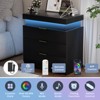 ORRD Black Modern Nightstand with Charging & LED 28.8"Wx17"Dx30.5"H | Sliding Top & Drawers - 2 of 4