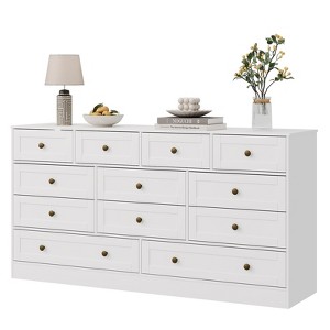 12 Drawers Wood Dressers, Modern Wide TV Stand Dresser for 65" TV, Wooden Chest of Drawers Clothes Storage Organizer for Living Room, Hallway - 1 of 4