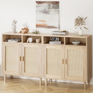 Coolmee Sideboard Buffet Storage Cabinet, Rattan Kitchen Cabinet with 2 Doors/Shelf for Dining Living Room Entry Hallway Coffee Bar - 1 of 4