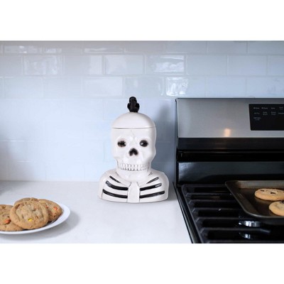 100 North Dolomite Ceramic 12 inch Halloween Cookie Jar with Airtight Lid: Kitchen Canisters, Pet Treat Containers & Fall Candy Dish, Skeleton & Crow — фото 4