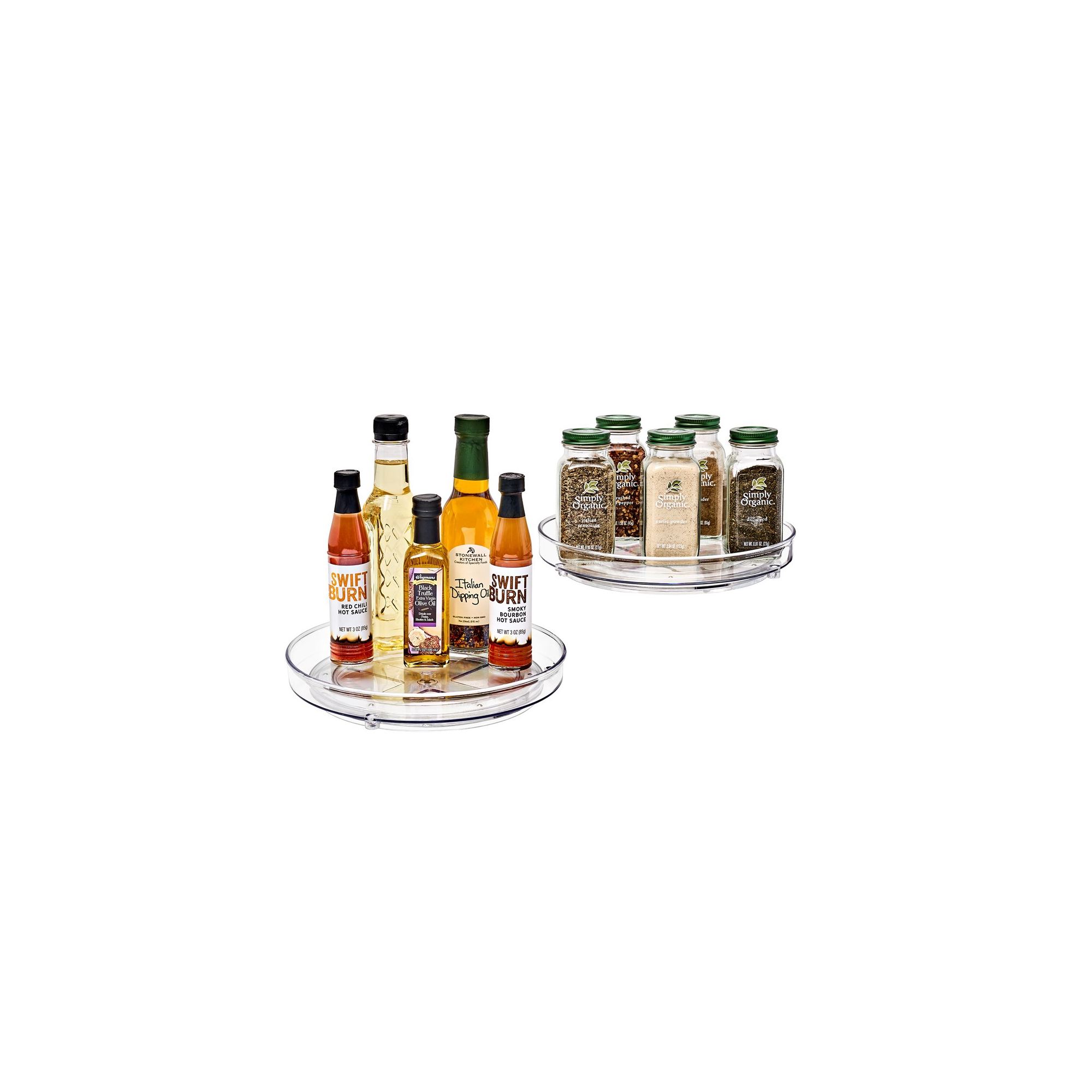 Sorbus Clear Lazy Susan Organizer 2-Pack - Versatile Kitchen and Cabinet Organizer, Lazy Susan for Pantry, Fridge, and Bathroom Storage (Flat)