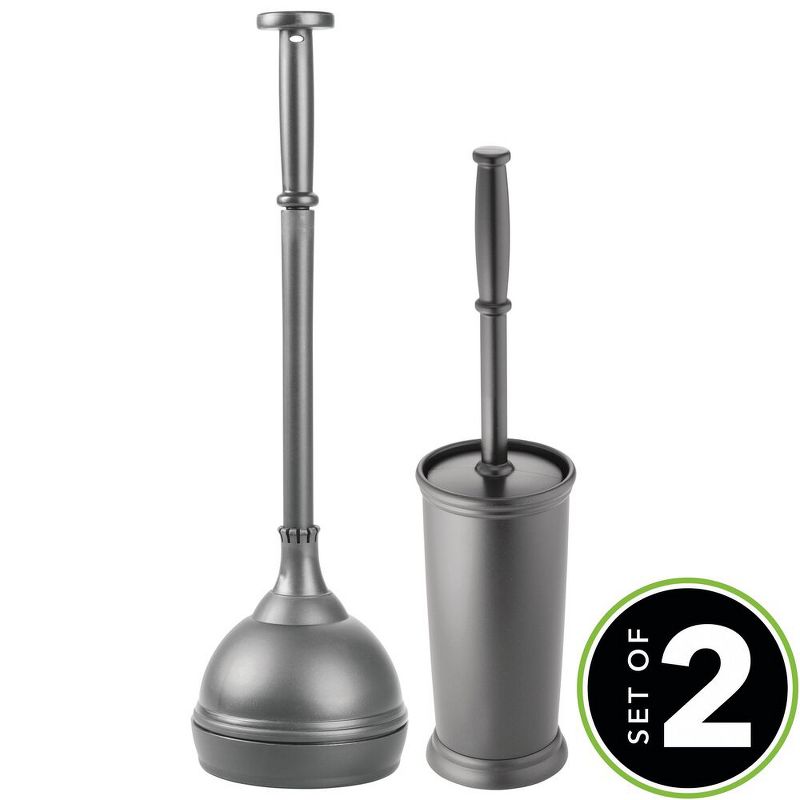 mDesign Plastic Compact Toilet Plunger and Toilet Bowl Brush Set, 2 of 8