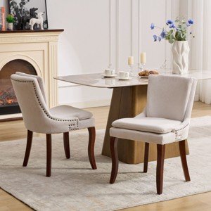 Set of 2 Modern Chenille Upholstered Dining Chairs,Double-Layer Accent Chairs with Curved Solid Wood Legs for Dining Room-Baofuwish - 1 of 4