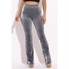 Slickblue Women's Velvet PU Flared Pants, Stretch Polyester Blend, Burgundy/Charcoal, Comfortable Fit, Size S-L - 2 of 4