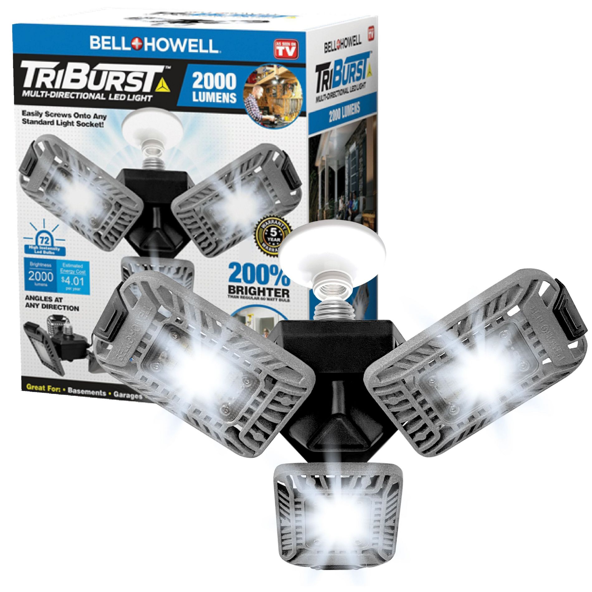 Bell + Howell TriBurst 2000 Lumens Multi-Directional LED 3 Panel Ceiling Light
