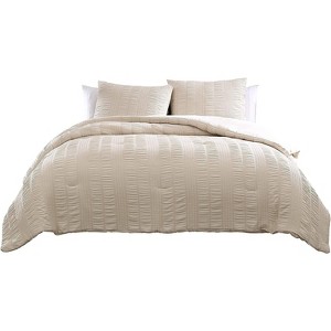 The Nesting Company Elm Collection 3 Piece Stripe Seersucker Bedding Comforter Set with 2 Pillow Shams and Comfortable Microfiber Machine Washable - 1 of 4