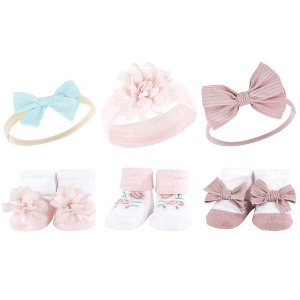 Hudson Baby Infant Girl Headband and Socks Giftset, Soft Floral, One Size - 1 of 4