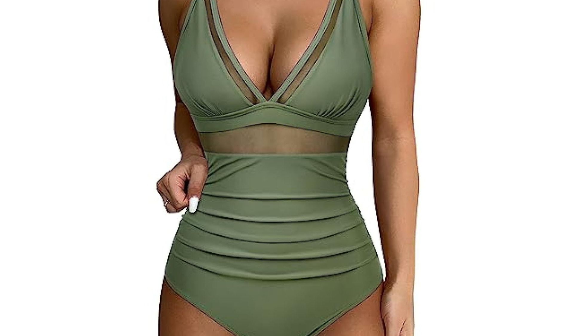 Women One Piece Swimsuits Mesh Tummy Control Swimsuit Push Up High Waisted Swimdress Bathing Suit
