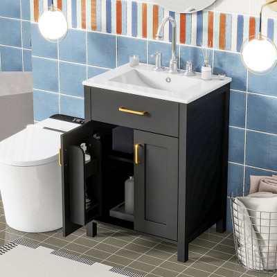 24 Inch Bathroom Vanity Combo: Ceramic Sink, Space-saving Design With 2 ...