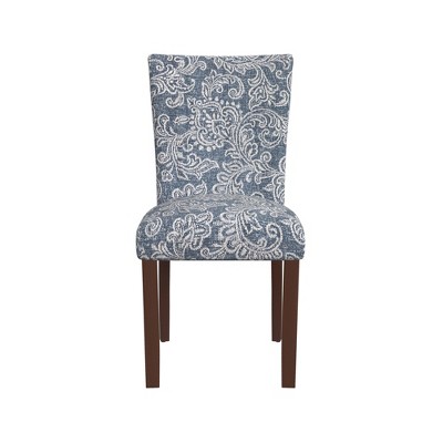 Set of 2 Denim Jacobean Print Linen Parsons Side Chairs