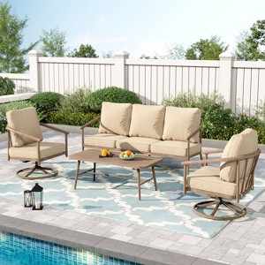 Captiva Designs 4pc Windsor Metal Outdoor Patio Conversation Set with Swivel Chairs - 1 of 4