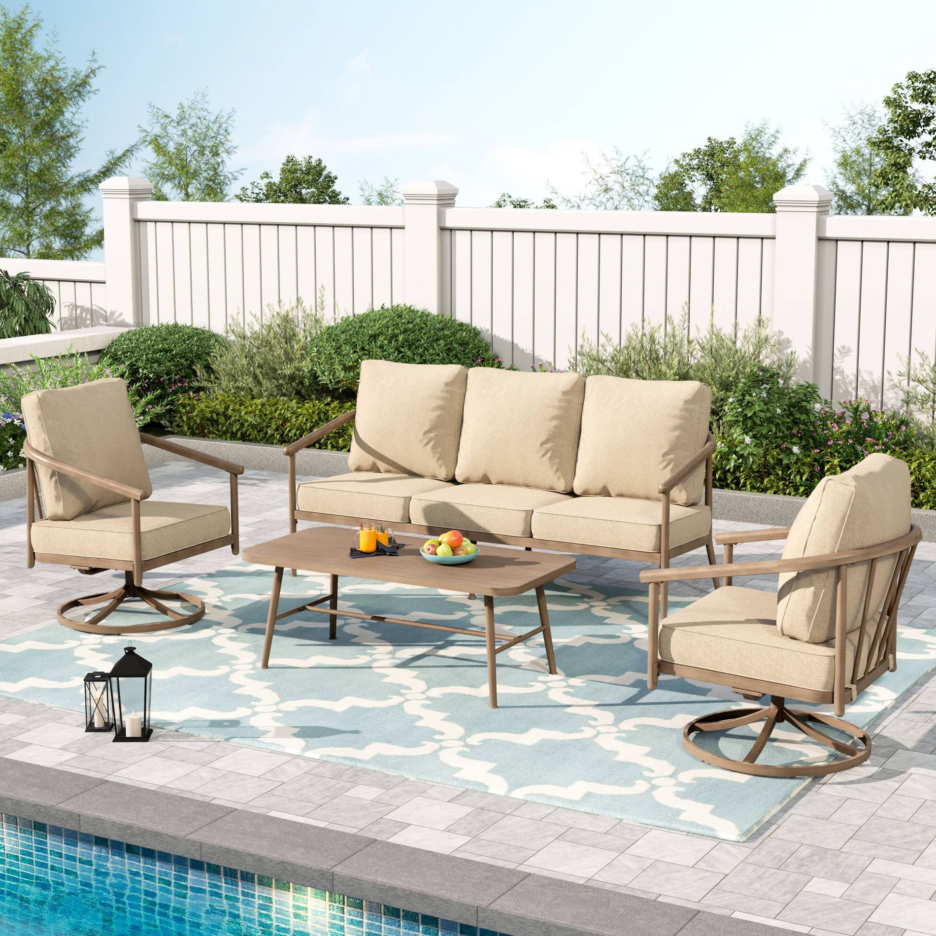 Captiva Designs 4pc Windsor Metal Outdoor Patio Conversation Set with Swivel Chairs