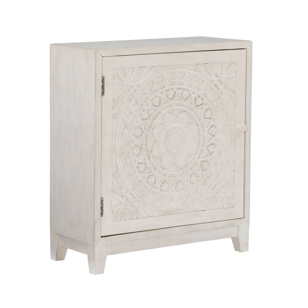 Photos - Wardrobe Aylee Boho 1 Door Carved Cabinet with 1 Shelf in Antique White Finish - Li