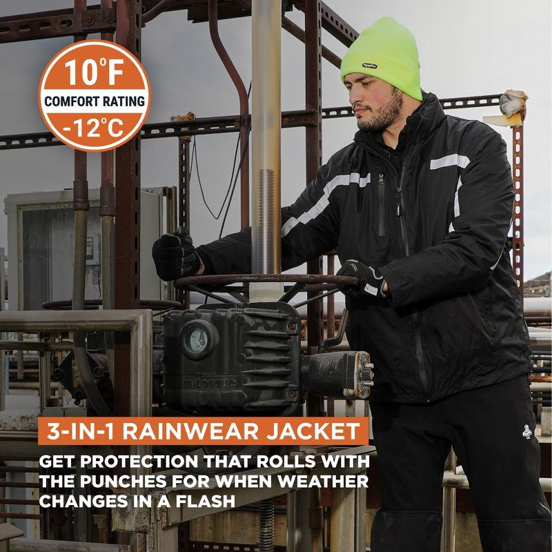 RefrigiWear Men's 3-in-1 Waterproof Insulated Rain Jacket System Raincoat with Detachable Hood, 4 of 10