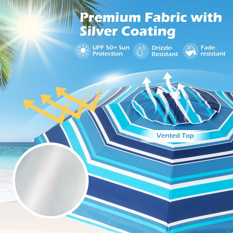 Costway 6.5Ft Patio Beach Sunshade Umbrella Portable Tilt  Outdoor Yellowith Green/Navy/Blue, 5 of 11