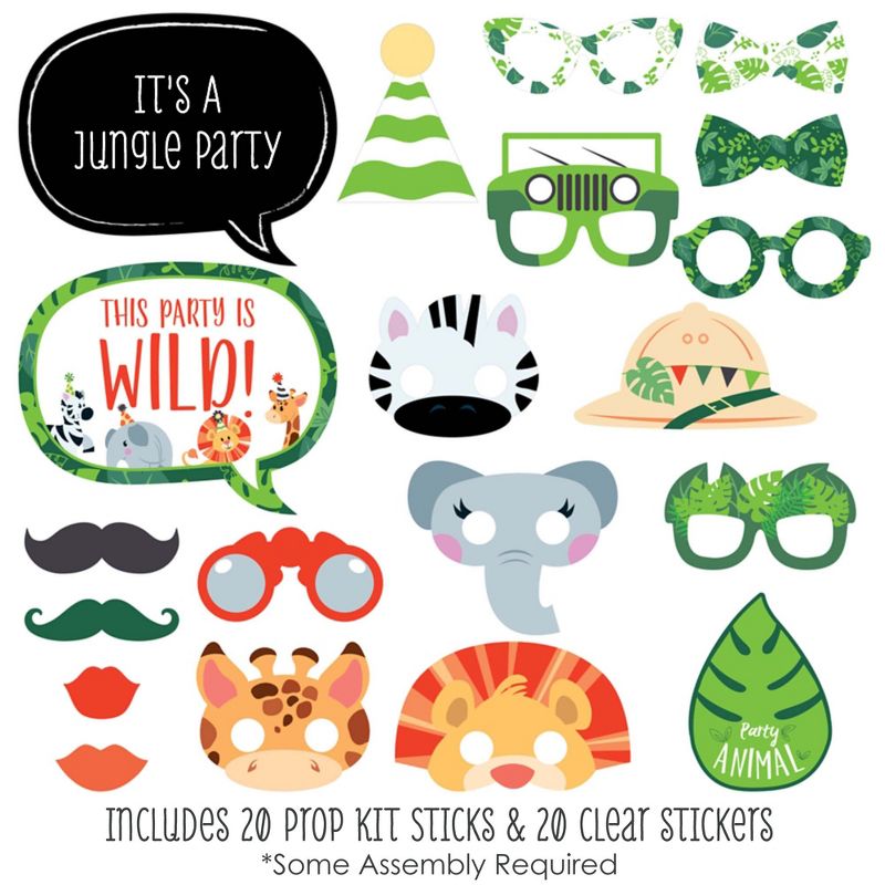 Big Dot of Happiness Jungle Party Animals - Safari Zoo Animal Birthday Party or Baby Shower Photo Booth Props Kit - 20 Count, 2 of 9