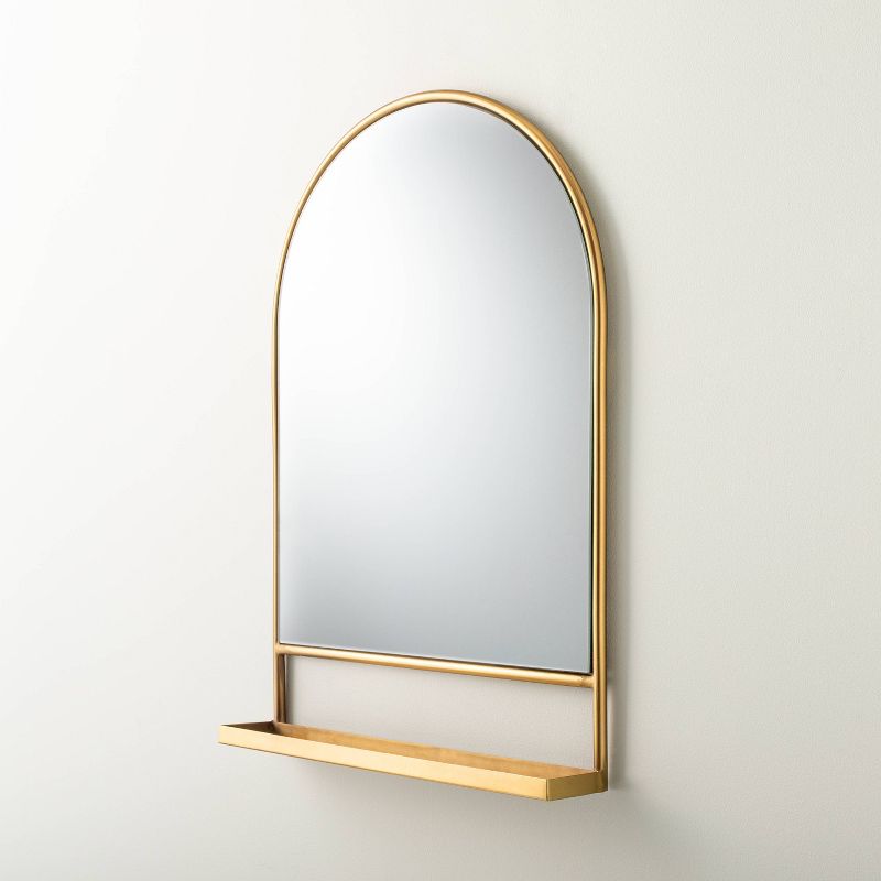 Arched 18&#34;x26&#34; Metal Frame Wall Mirror with Shelf Brass Finish - Hearth &#38; Hand&#8482; with Magnolia, 4 of 11
