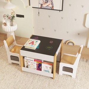 Kids Table and Chair Set, 4 In 1 Wooden Activity Table & 2 Chairs With Storage Drawer Detachable Tabletop for Toddlers Kids Drawing, Reading, Crafts - 1 of 4