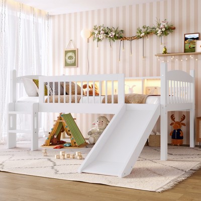 Aortzio Twin Solid Wood Loft Bed with Storage Shelves,Guardrails&SlideAortzio Twin Solid Wood Loft Bed with Storage Shelves,Guardrails&Slide