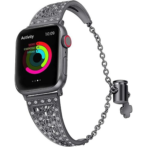 Worryfree Gadgets Adjustable Metal Apple Watch Band With Rhinestone Stainless Steel Band For Iwatch Series Se Series 8 7 6 5 4 3 38 40 41mm Black Target