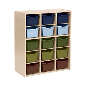 ECR4Kids Streamline 15 Cubby Tray Cabinet with 15 Scoop Front Storage Bins, 5x3, Natural - 1 of 4