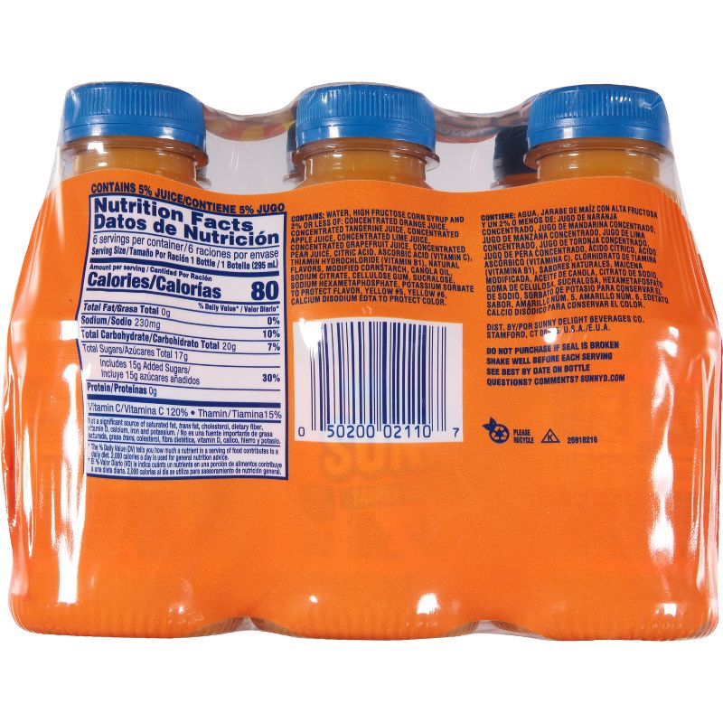 SunnyD Tangy Original Orange Flavored Citrus Punch Bottles - 6pk/10 fl oz, 5 of 8