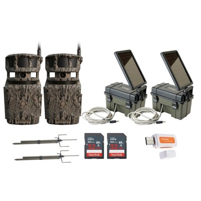 Stealth Cam Revolver 40MP Pro 360 Degree Cellular Trail Camera with Solar Power Pack Mount Stick 32GB Memory Cards and Card Reader (2 Pack)