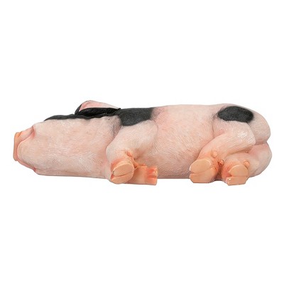 Hand-Painted Black and Beige Resin Sleeping Pig Statue