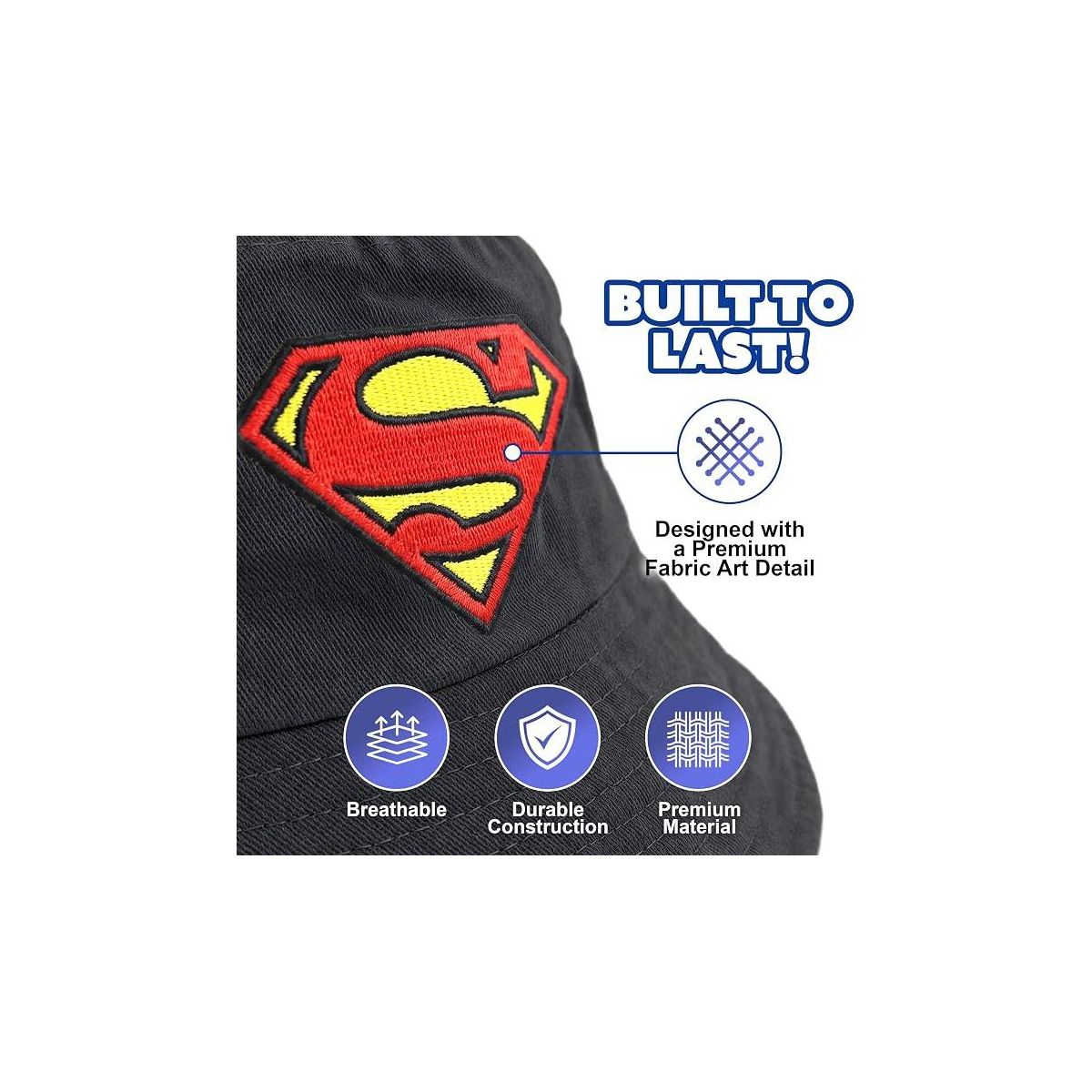 Superman Bucket Hat for Kids - Officially Licensed Superman Boys Bucket Hat, Beach Hat, Youth Sun Hat 4-14 Black, Grey, Blue. White and Red - thumbnail 6