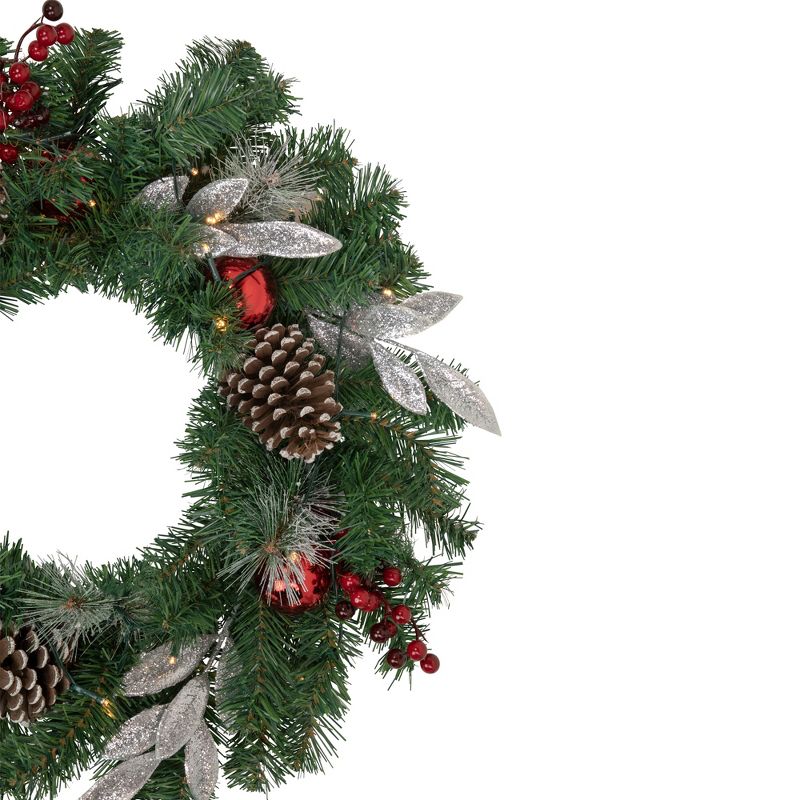 Northlight Pre-Lit Battery Operated Frosted Pine Cone and Berries Christmas Wreath - 24" - White LED Lights, 4 of 5