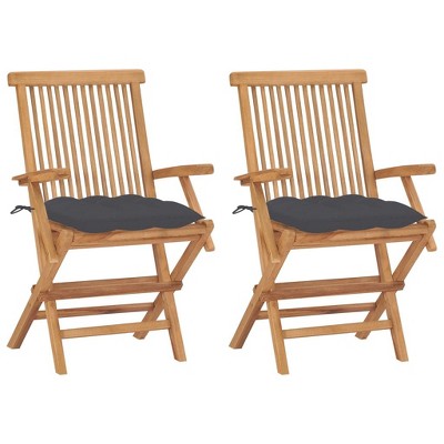 vidaXL 2-Piece Teak Wood Patio Chair Set with Anthracite Cushions – Weather-Resistant