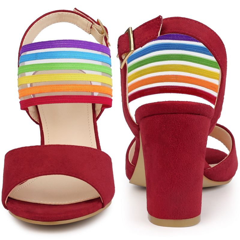 Perphy Women's Open Toe Colorful Elastic Strap Chunky Heel Sandals, 3 of 7