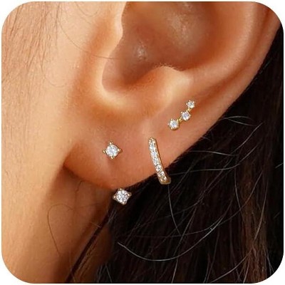 Gold Earrings for Women, 14k Gold Plated Dangle Huggie Earrings for Women Trendy Dainty Gold Hoop Earring Stacks Pearl Chain Drop Cartilage