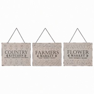Transpac Set of 3 Tin Embossed Market Wall Signs Metal Spring White Indoor Decor - 1 of 1