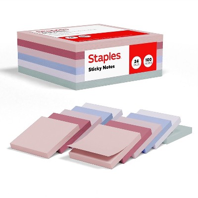 Staples Sticky Notes 3" x 3" Ocean Mist Collection 100 Sheets/Pad 24 Pads/Pack (ST62875)