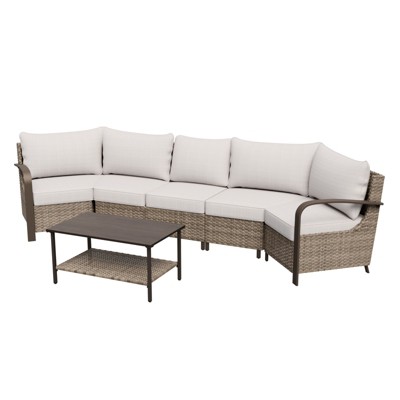 EAGLE PEAK Coastal Vista Outdoor Patio Furniture Set, Half-Moon Curved Wicker Patio Conversation Set with Coffee Table