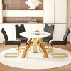 FURNIinspire Dining Sets Round Dining Set, 42" White Sintered Stone Dining Table And 4 Black Dining Chairs With Golden Stainless Steels Legs - 2 of 4