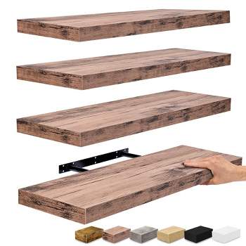 Sorbus 24 x 9 Inch 4 Pack Wall Mounted Floating Wood Shelves - for Bedroom, Kitchen, Living Room, Bathroom (Mahogany)