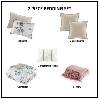 Blush Floral Microfiber 7-Piece Full Bedspread Set