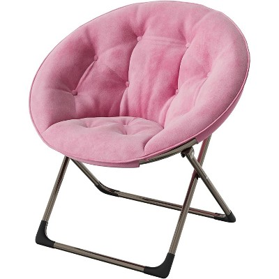 Comfy Oversized Saucer Chair, Soft Plush Fabric Reading Lounger for Adults, Stable X-Large Metal Frame Foldable Accent Lazy Chair